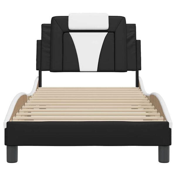 vidaXL Estructura de cama Viana sin colch&oacute;n cuero sint&eacute;tico negro y blanco 80x200 cm