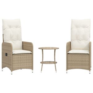 vidaXL Sillones reclinables de jard&iacute;n con mesa 2 uds rat&aacute;n PE beige