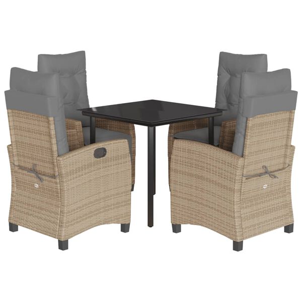 vidaXL Set comedor de jard&iacute;n 5 pzas con cojines rat&aacute;n sint&eacute;tico beige
