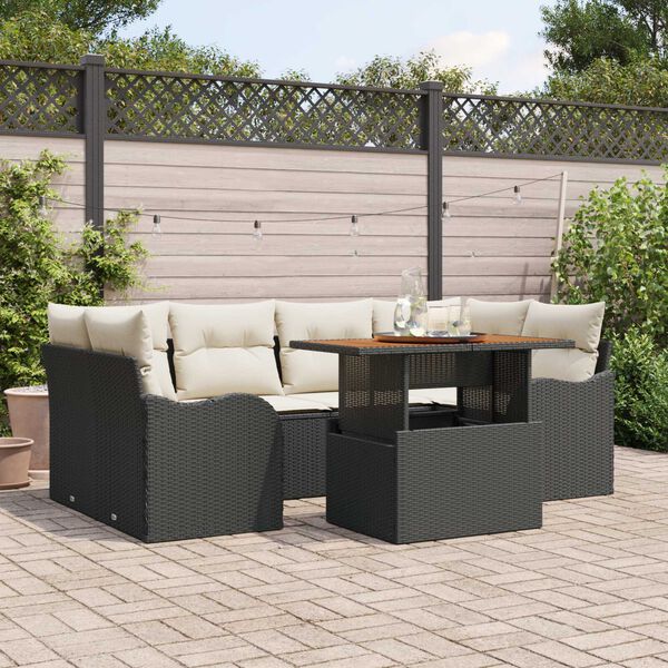 vidaXL Conjunto de sof&aacute; de jard&iacute;n 7 pcs Negro Polirat&aacute;n