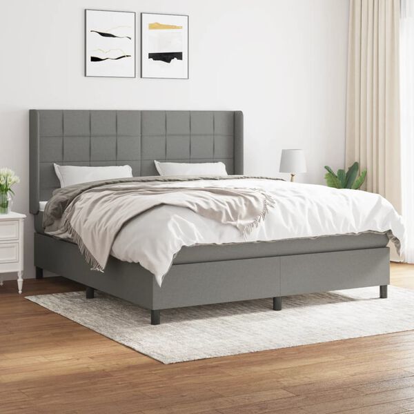 vidaXL Cama box spring con colch&oacute;n tela gris oscuro 160x200 cm
