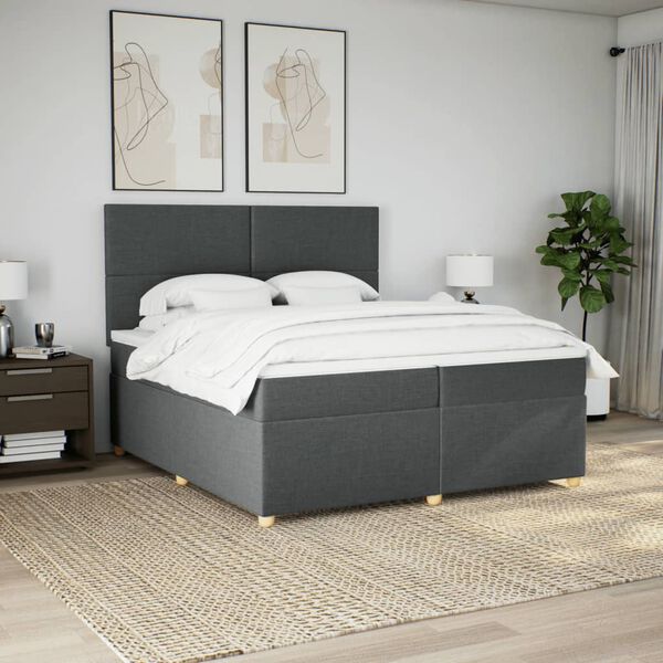 vidaXL Cama box spring con colch&oacute;n tela gris oscuro 200x200 cm