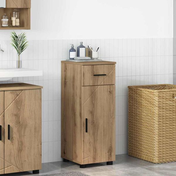 vidaXL Gabinete de Ba&ntilde;o con caj&oacute;n Roble artesanal 30 x 35 x 80 cm