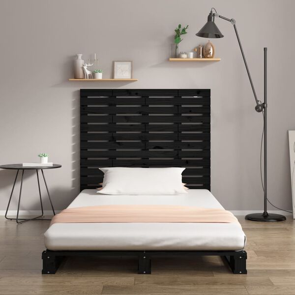 vidaXL Cabecero de cama de pared madera maciza pino negro 81x3x91,5 cm