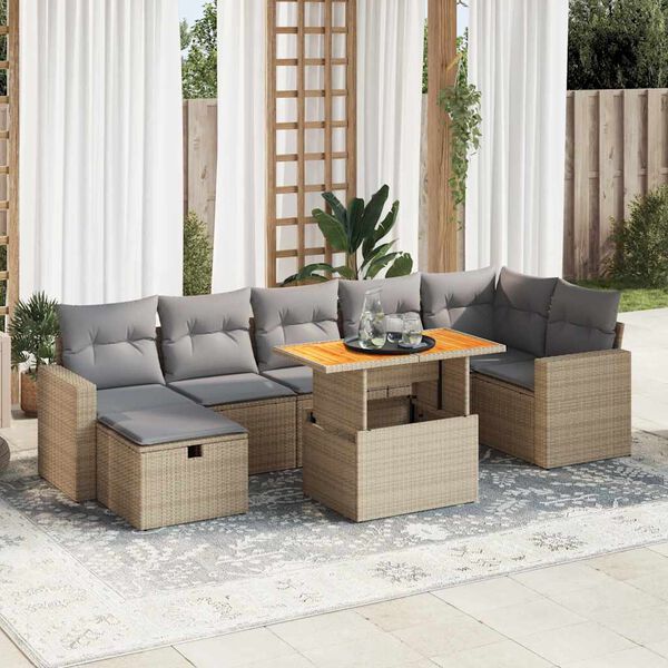 vidaXL Set sof&aacute;s jard&iacute;n y cojines 5 pzas rat&aacute;n sint&eacute;tico acacia beige