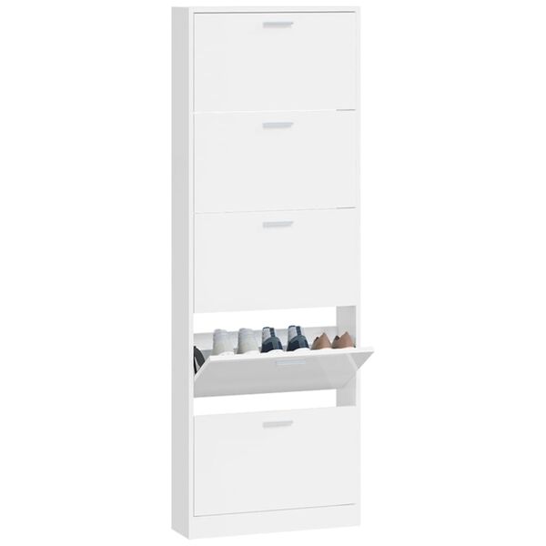 vidaXL Mueble zapatero madera contrachapada blanco brillo 59x17x169 cm