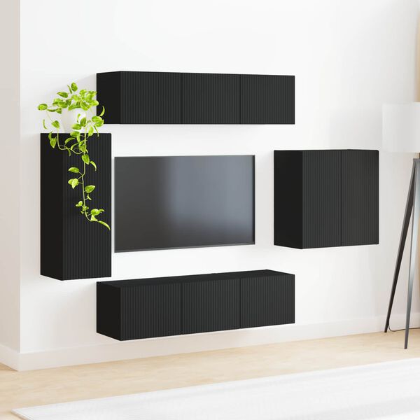 vidaXL Conjunto de mueble para TV de pared 6 pcs Negro
