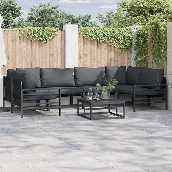 vidaXL Conjunto de sofás de jardín con cojín 7 pcs Negro Acero