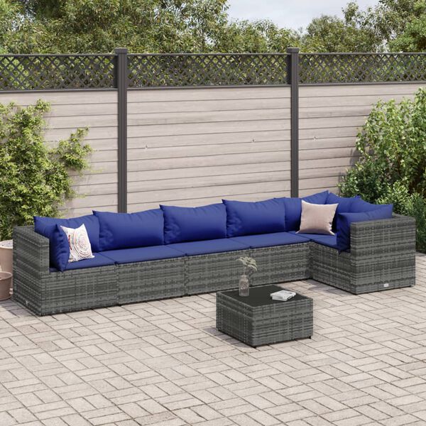 vidaXL Set de muebles de jardín 7 pzas y cojines ratán sintético gris