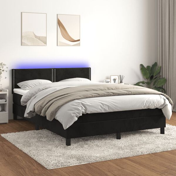 vidaXL Cama box spring colch&oacute;n y LED terciopelo negro 140x200 cm