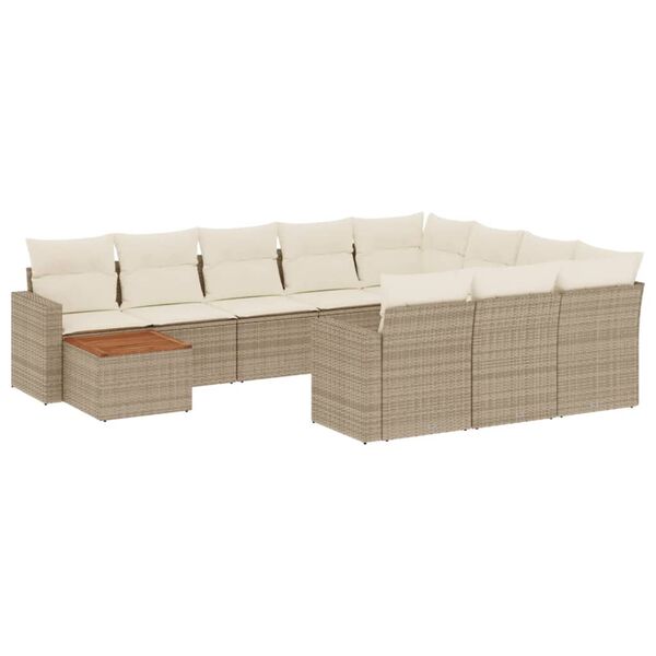 vidaXL Set de sof&aacute;s de jard&iacute;n 11pzas con cojines rat&aacute;n sint&eacute;tico beige