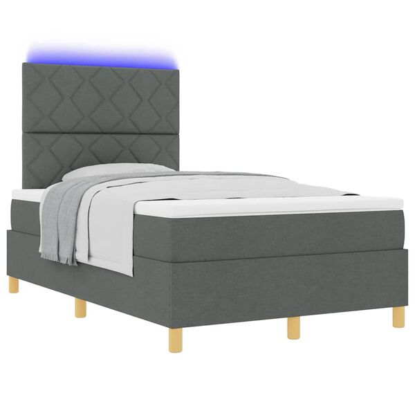 vidaXL Cama Box Spring LED con colch&oacute;n Gris oscuro 120 x 190 cm tela