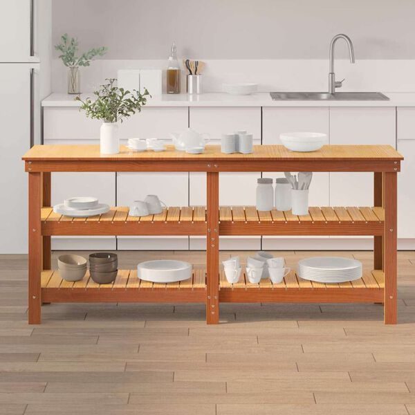 vidaXL Banco de trabajo con estante Marr&oacute;n cera 181.5 x 50 x 80 cm