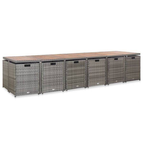 vidaXL Set de comedor de jard&iacute;n 17 pzas y cojines rat&aacute;n sint&eacute;tico gris