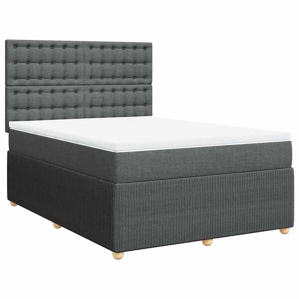vidaXL Cama box spring con colch&oacute;n tela gris oscuro 140x200 cm