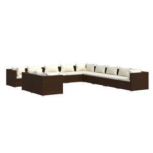 vidaXL Set de muebles de jard&iacute;n 11 pzas cojines rat&aacute;n sint&eacute;tico marr&oacute;n