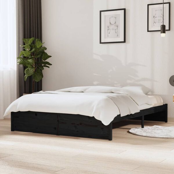 vidaXL Estructura de cama sin colch&oacute;n madera maciza negro 140x190 cm