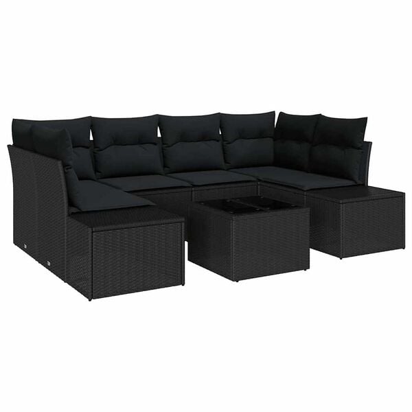 vidaXL Conjunto de sofá de jardín 7 pcs Negro ratán sintético