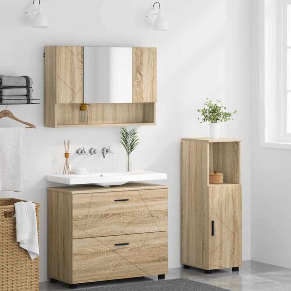 vidaXL Juego de muebles de ba&ntilde;o con caj&oacute;n 3 pcs Roble Sonoma
