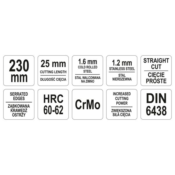 YATO Tijeras de hojalatero Bulldog rectas amarillo 230 mm