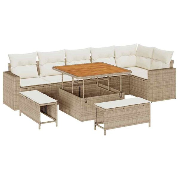 vidaXL Conjunto de sof&aacute; de jard&iacute;n con coj&iacute;n Manual 9 pcs beige y crema