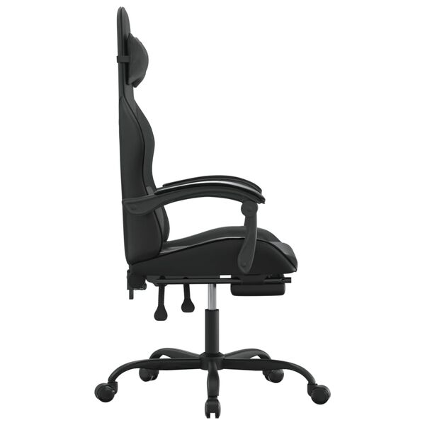 vidaXL Silla gaming giratoria y reposapi&eacute;s cuero sint&eacute;tico negro