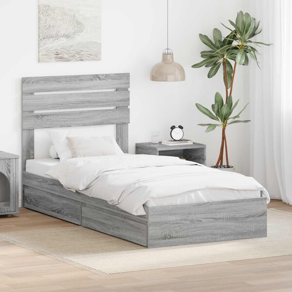 vidaXL Cama con almacenamiento con cabecera Gris Sonoma 90 x 200 cm