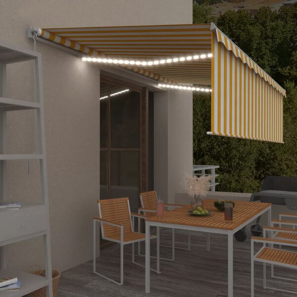 vidaXL Toldo retr&aacute;ctil manual persiana y LED amarillo y blanco 5x3 m