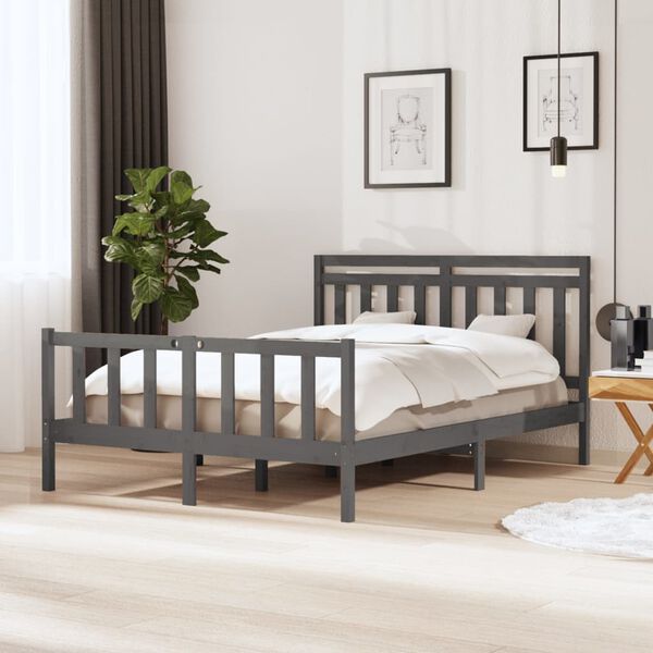 vidaXL Estructura de cama de madera maciza gris 150x200 cm