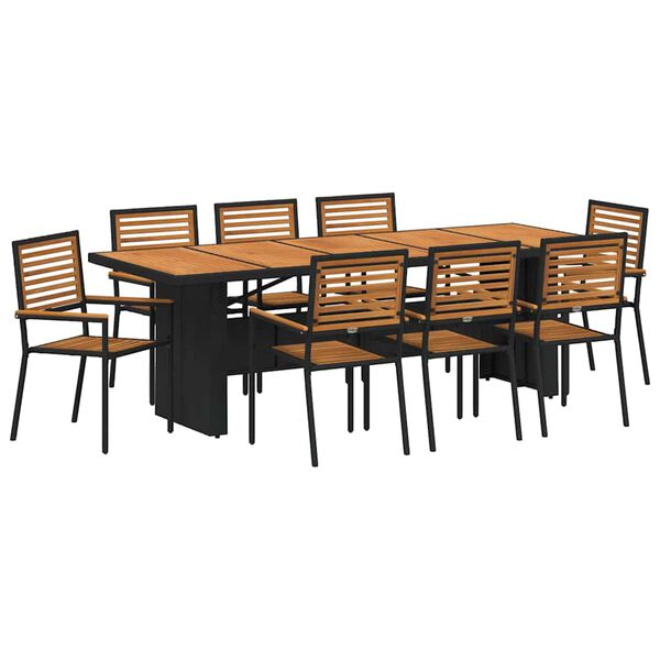 vidaXL Conjunto de Comedor de Jard&iacute;n 9 pcs Negro y Marr&oacute;n
