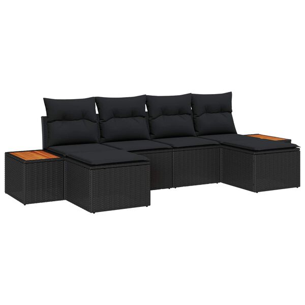 vidaXL Conjunto de sofá de jardín 6 pcs Negro Rattan de Poliéster