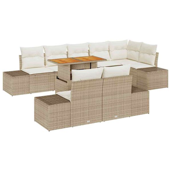 vidaXL Conjunto de sof&aacute; de jard&iacute;n 9 pcs Beige Polirat&aacute;n