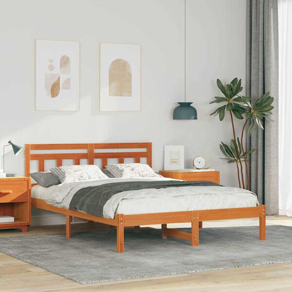 vidaXL Estructura de cama Marrón 140 x 190 cm Madera de pino macizo