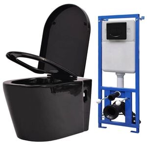 vidaXL Inodoro de pared con cisterna oculta cer&aacute;mica negro