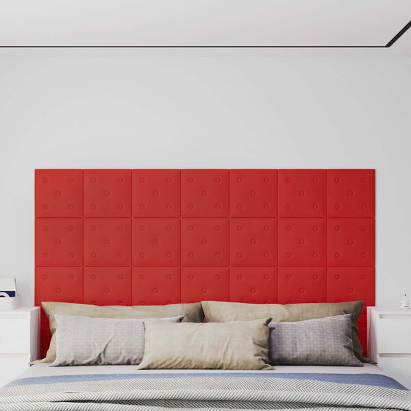 vidaXL Paneles de pared 12 pcs Rojo vino 30 x 30 cm Cuero sint&eacute;tico