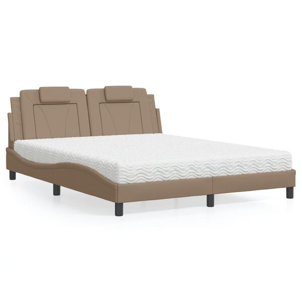 vidaXL Cama Viana con colch&oacute;n cuero sint&eacute;tico capuchino 160x200 cm