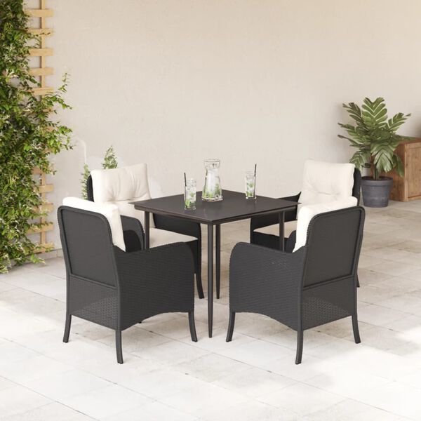 vidaXL Set de muebles jard&iacute;n 5 pzas con cojines rat&aacute;n sint&eacute;tico negro