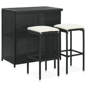 vidaXL Set mesa y sillas de bar jard&iacute;n 3 piezas rat&aacute;n sint&eacute;tico negro