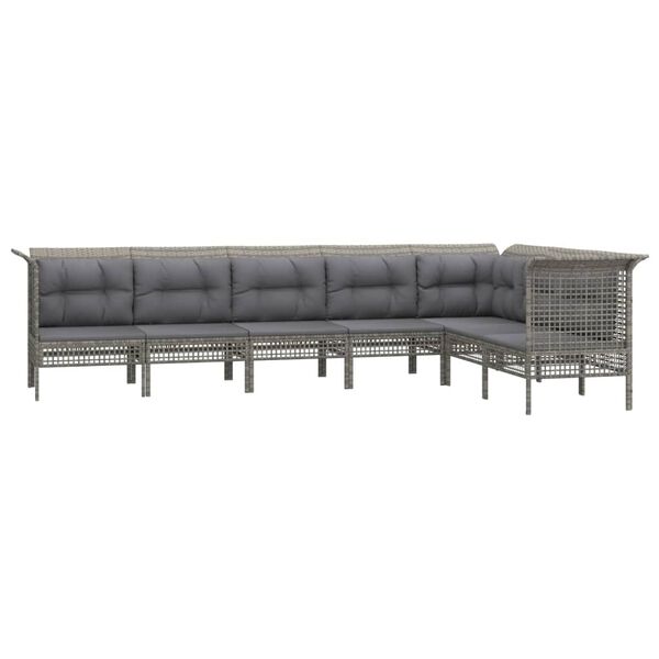 vidaXL Set de muebles de jard&iacute;n 7 pzas y cojines rat&aacute;n sint&eacute;tico gris