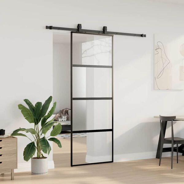 vidaXL Puerta corredera con herrajes negro 76x205 cm vidrio templado
