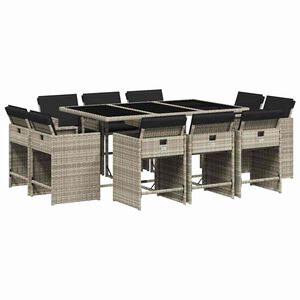 vidaXL Set de comedor de jard&iacute;n 11 pzas y cojines rat&aacute;n sint&eacute;tico gris