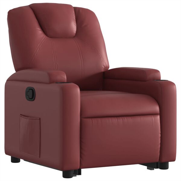 vidaXL Sill&oacute;n reclinable elevable cuero artificial rojo tinto