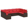 vidaXL Conjunto de sof&aacute;s de jard&iacute;n 9 uds. Marr&oacute;n y Rojo