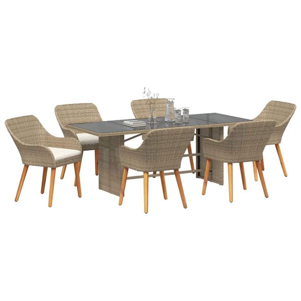 vidaXL Conjunto de Comedor de Jard&iacute;n 7 pcs Beige rat&aacute;n sint&eacute;tico