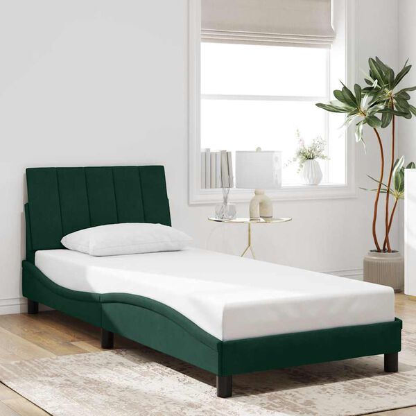 vidaXL Estructura de cama sin colch&oacute;n Hanko terciopelo verde oscuro 90x200cm