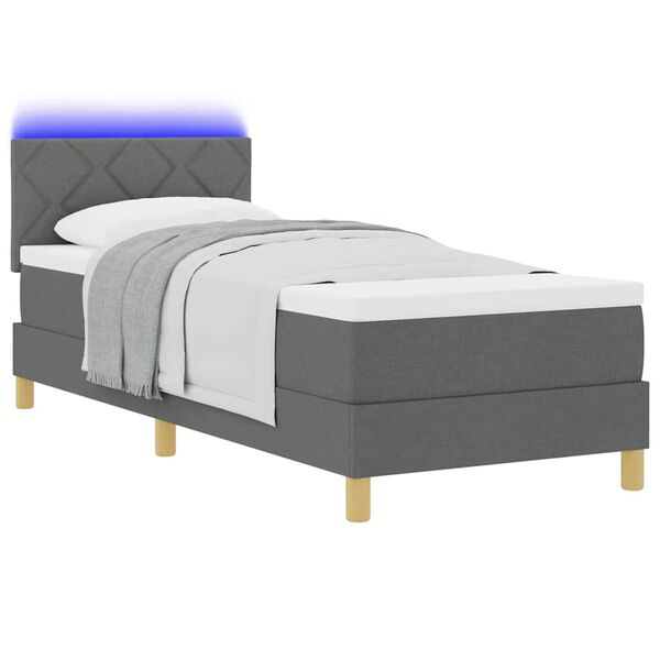 vidaXL Cama Box Spring LED con colch&oacute;n Gris oscuro 80 x 200 cm tela