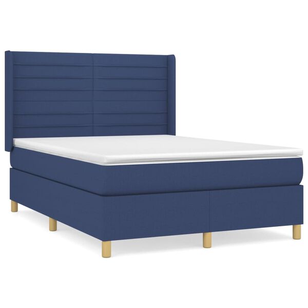 vidaXL Cama box spring con colch&oacute;n tela azul 140x200 cm