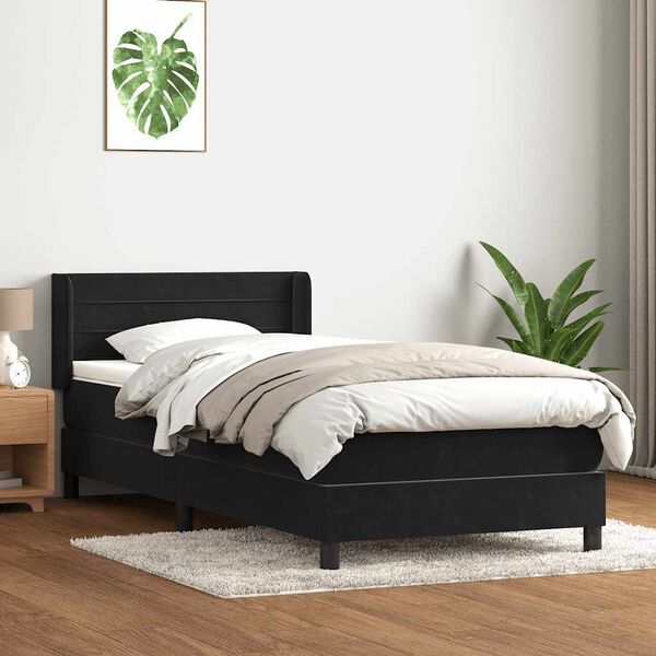 vidaXL Cama box spring con colch&oacute;n terciopelo negro 90x220 cm