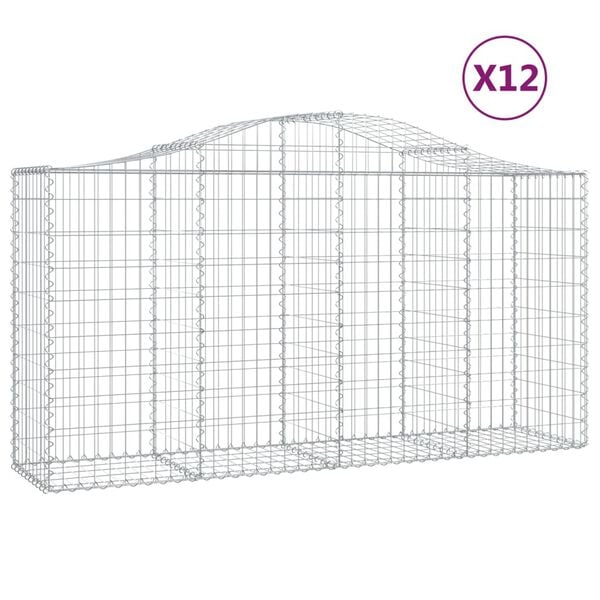 vidaXL Cestas de gaviones 12 uds forma arco hierro 200x50x100/120 cm