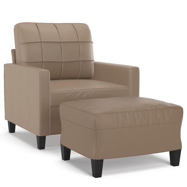 vidaXL Sill&oacute;n con taburete cuero sint&eacute;tico color capuchino 60 cm